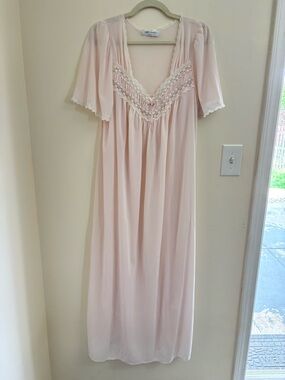 Silk Essence Sheer Long Nightgown Lace Flutter Sleeve Maxi Sleepwear Lingerie XL